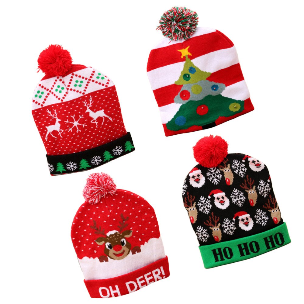 4PCS Luminous Knitted Beanie Hat Glowing Santa Hat Gleamy Knitted Cap Flash Christmas Hat for 