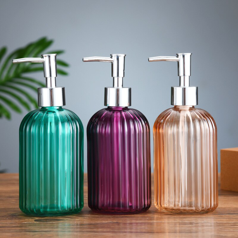 Durable Transparent 400ml Liquid Soap Shower Gel Shampoo Dispenser Leakage-proof Refillable Glass Empty Pump Bottle Container