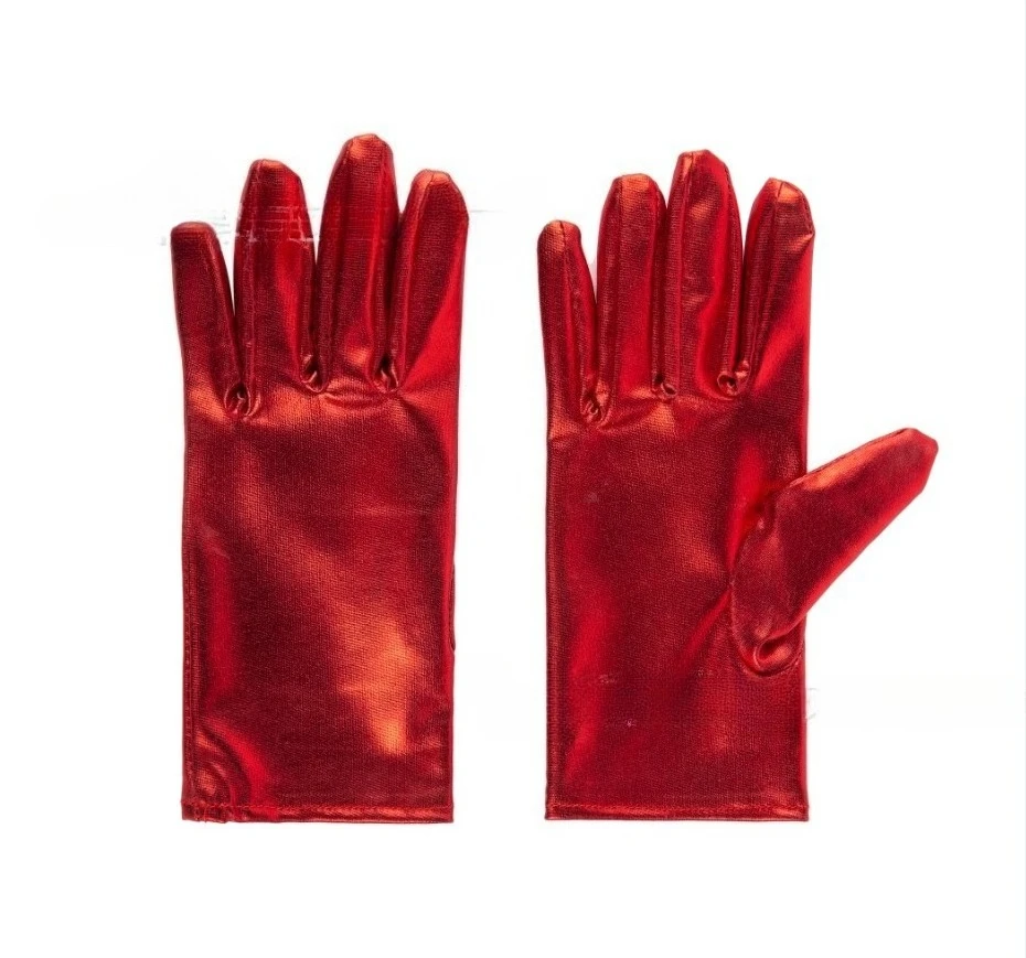 10 paar dames meisjes zachte glanzende spandex kunstleer handschoenen Halloween cosplay kostuum verjaardag bruiloft feestartikelen: Rood