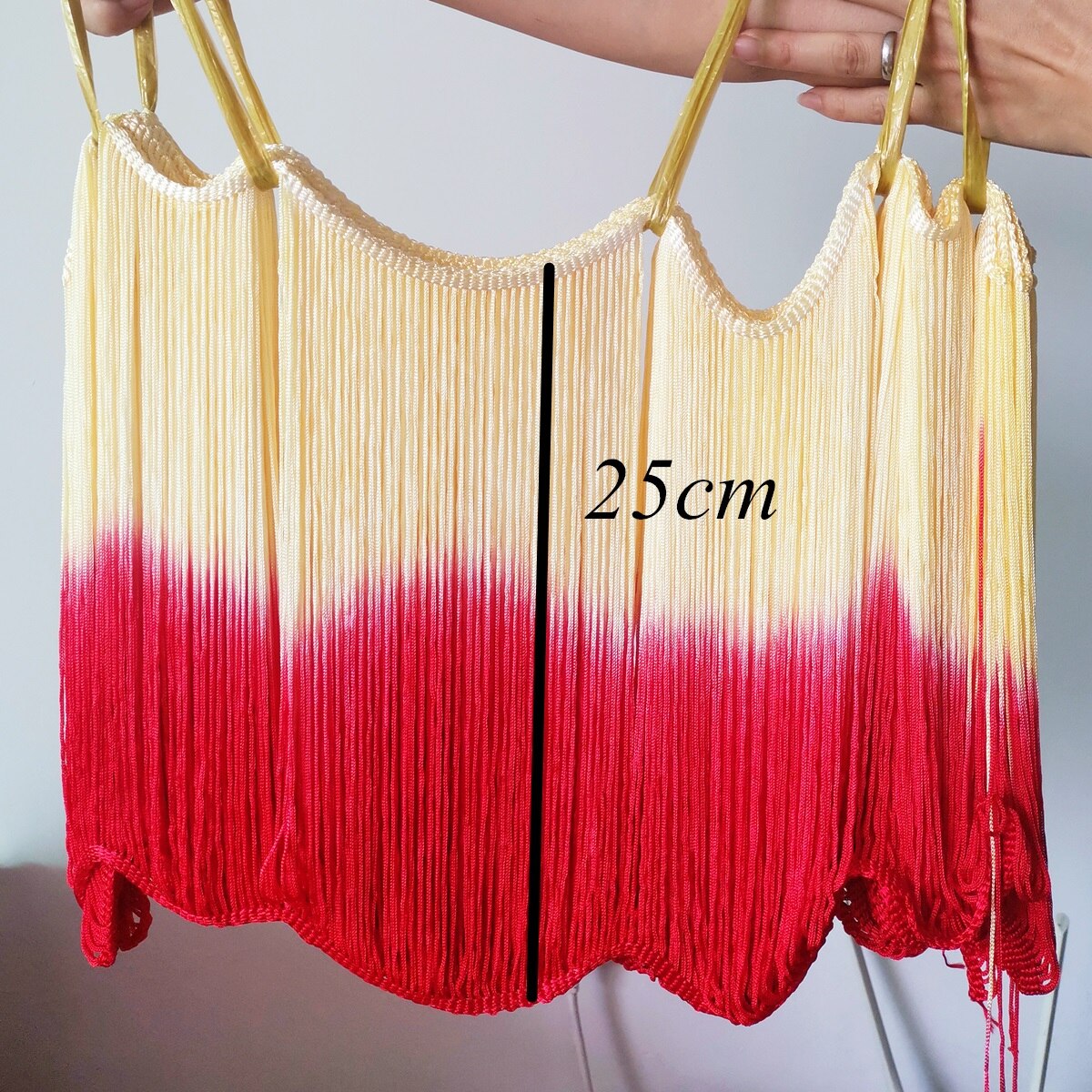 10 Yards Latin Fringe Tassel Dip Dye Ombre Zachte Rayon Latin Macrame Dans Jurk Trimmen Samba Kwastje Geel Rood 25cm Lange