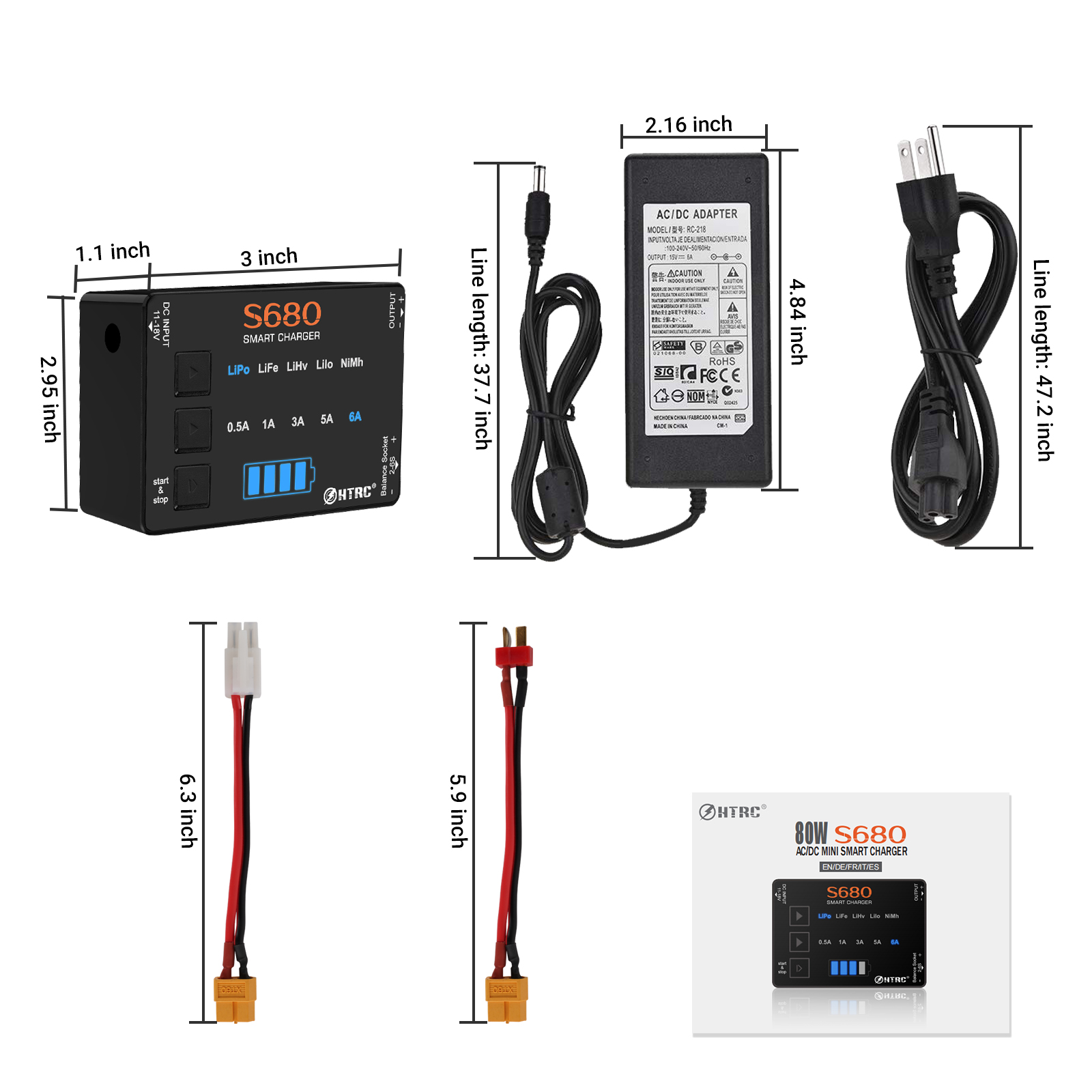 HTRC S680 80W 6A Lipo Charger For 1-6s Lipo/LiFe/LiHv/Lilon/1-15s Nimh Battery AC to DC Mini RC Charger With 15V6A Adapter: Yellow / AU Plug