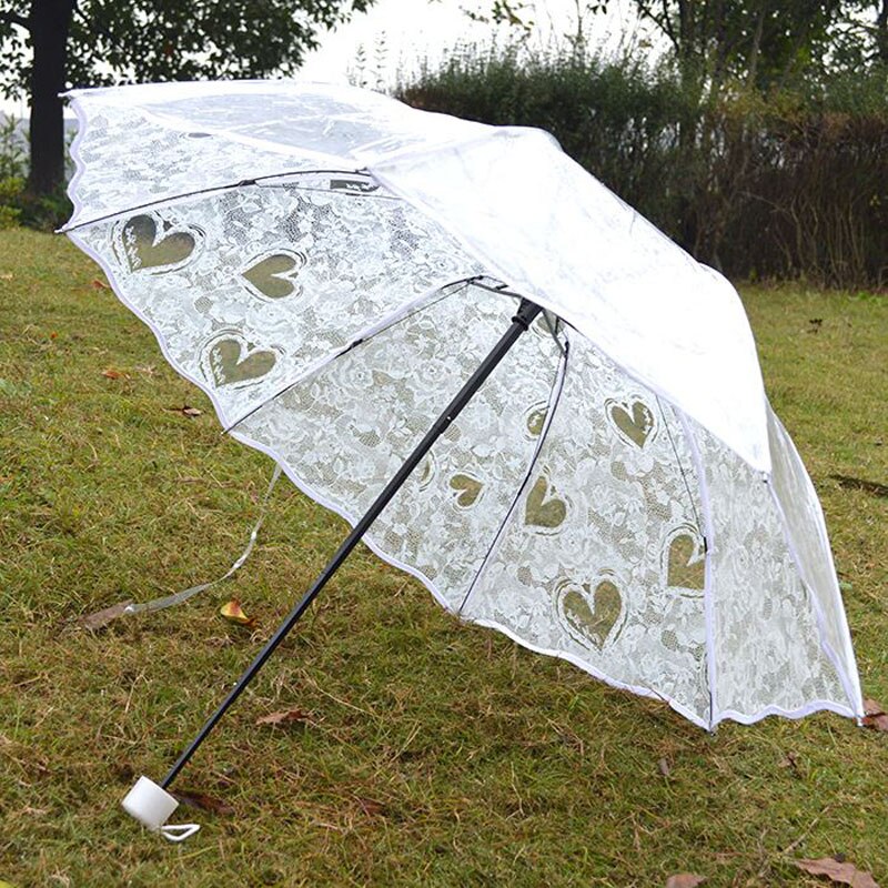 Branco transparente dobrável guarda-chuva chuva feminino à prova dwaterproof água plástico claro rendas casamento parasol feminino 8 costelas atividade guarda-sóis