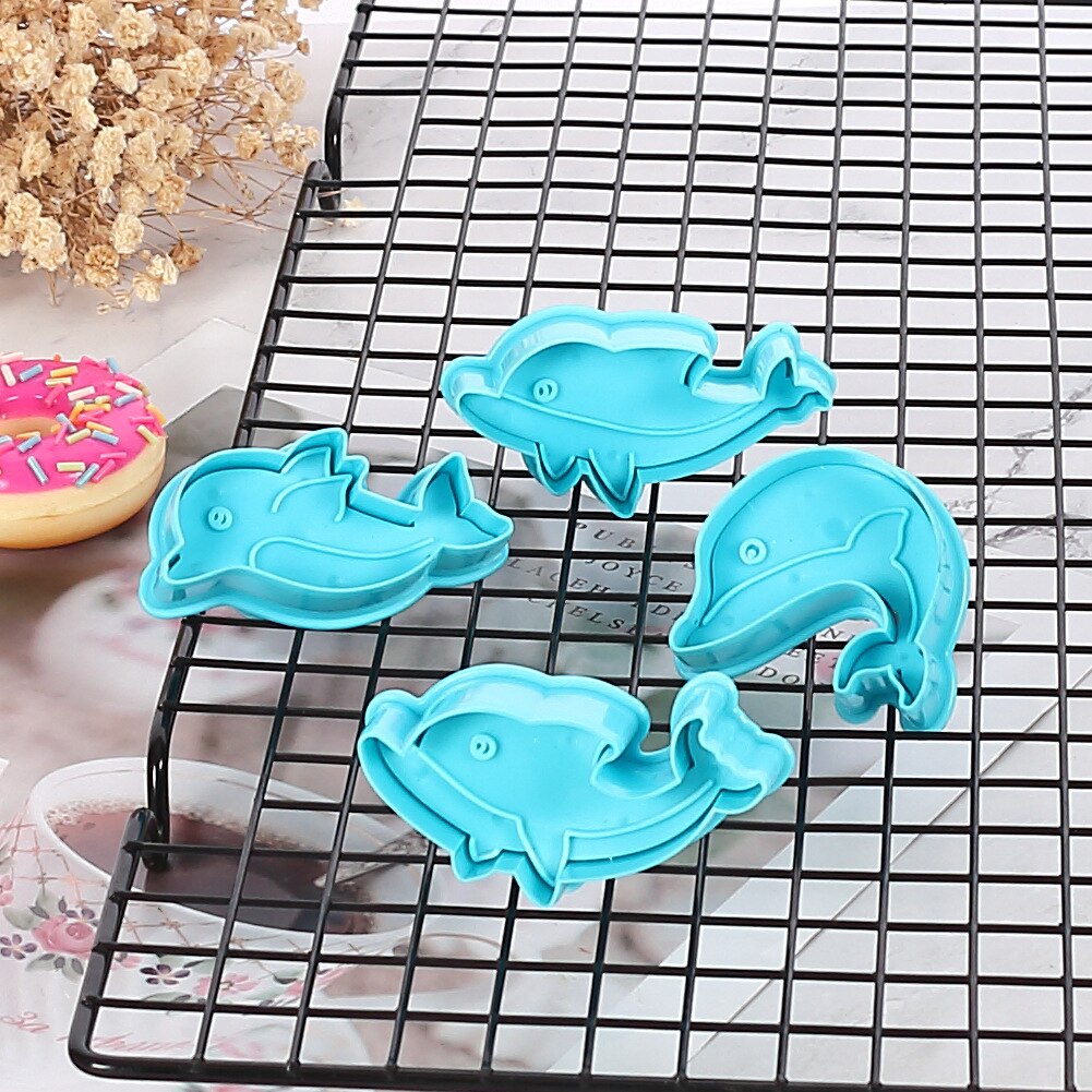 Moules à gâteaux d&#39;anniversaire en forme de dauphin, jolis emporte-pièces pour cookies, Biscuits au chocolat, accessoires de cuisson, DIY, 4 pièces