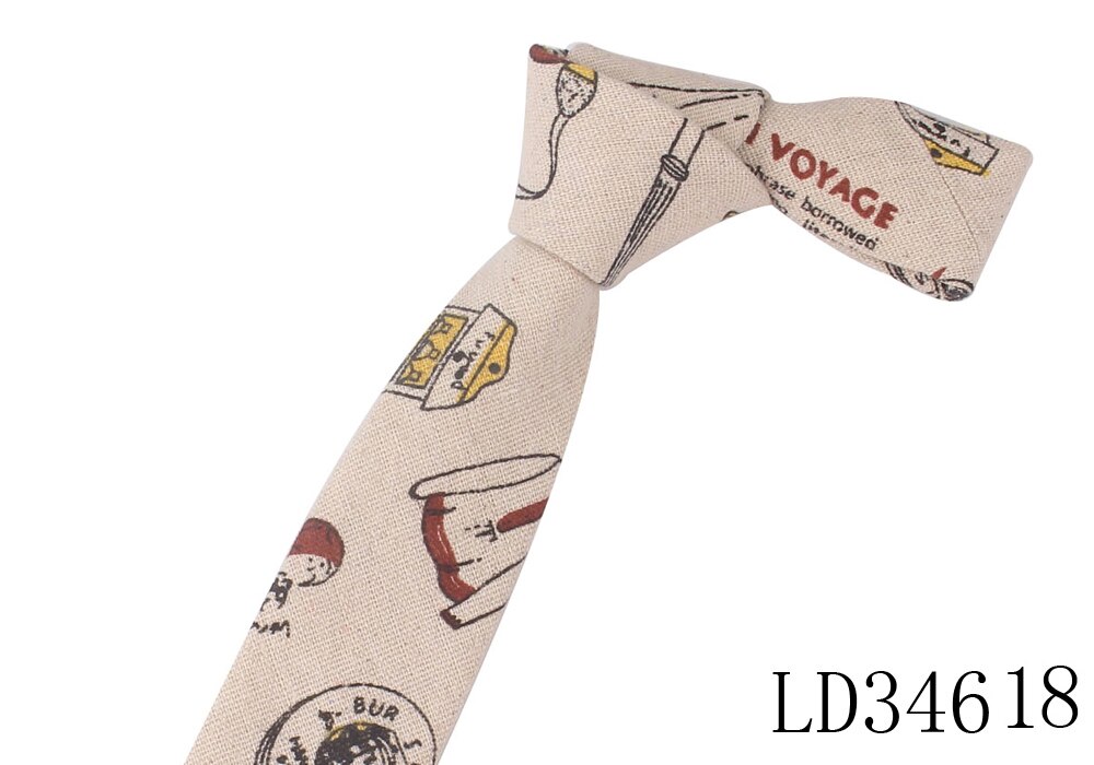 Cartoon Print Tie For Men Women Skinny Neck Tie For Wedding Casual Cartoon Neckties Classic Suits Slim Cotton Linen Neck Ties: LD34618