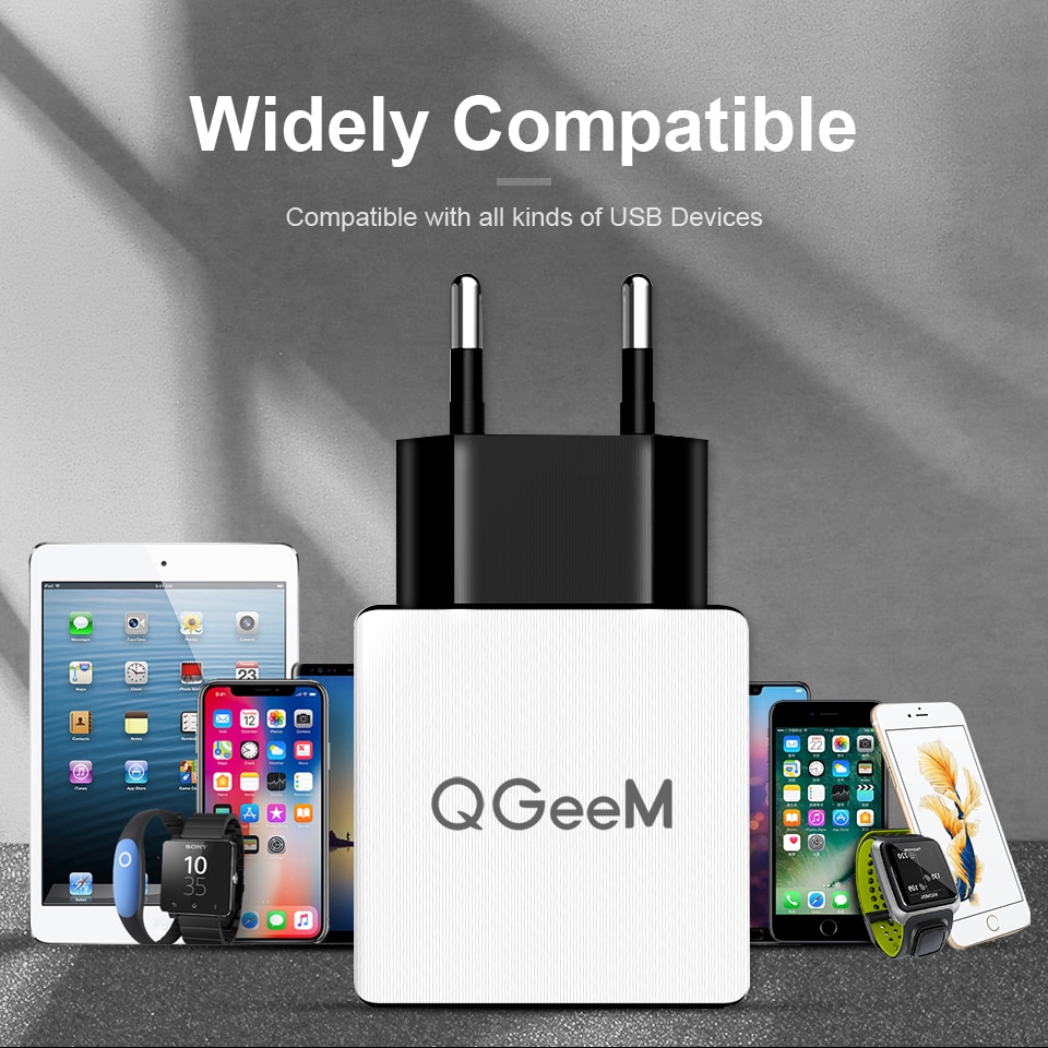 QGEEM-cargador USB QC 3,0, adaptador de carga rápida 3,0, dibujo de fibra, para iPhone, Xiaomi Mi9, UE, EE. UU.