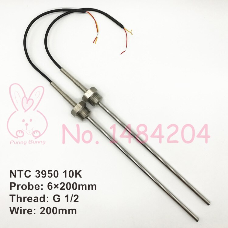 2x ntc 3950 10k thermistance capteur de température sus 304 6mm*200mm /100mm sonde 200mm fils  -40 ~ 150 degrés filetage  g 1/2 g1/4 ": 200mm g1 2 fils