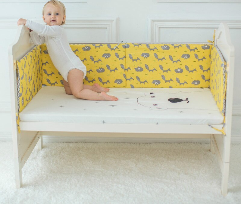 Baby Bed Bumper L-Vormige Katoen Gewatteerde Baby Wieg Zuigeling Bebe Nest Protector Cot Bumper Kamer Decoratie Enkel Stuk 120*30 Cm: Yellow Fox(M)