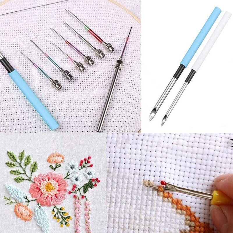 Embroidery Pen Stainless Steel Punch Needle Set Crochet Knitting Seam Ripper DIY Cross Stitch Sewing Tools
