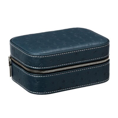 Lederen Horloge Doos Verpakking Heren Reizen Horloge Case Horloge Organizer Box Met Rits Mannen Grid Horloges Doos: Blauw