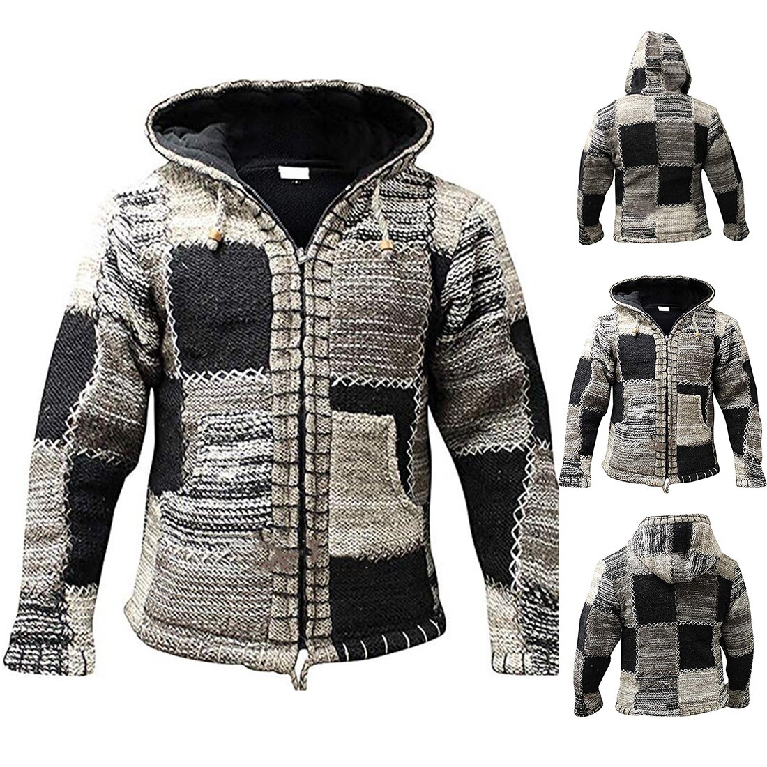 Fahion Männer Winter Patchwork Strick Outwear Mantel zur Seite fahren Mit Tasche Herbst Männer Mit Kapuze Wolle Strickjacke zur Seite fahren Jumper