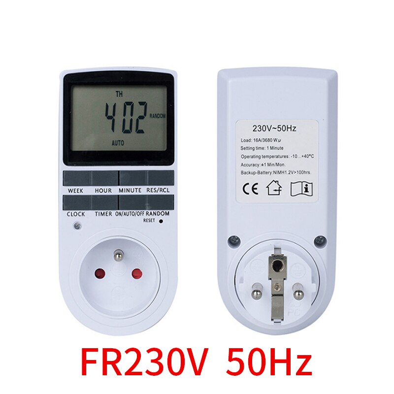 Elektronisk digital 220v timer switch 24 timers cyklisk eu uk au us br fr stik køkken timer stikkontakt programmerbar timing stikkontakt: Fr