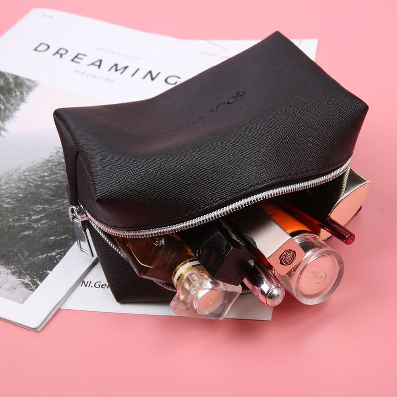 Cute Black PU Leather Pencil Case Big Capacity Zipper Pencil Box For School Pencil Bag School Supplies Tools Girl Cosmetic Bag