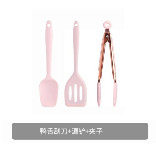 Kitchen Silicone Spatula Heat Resistant Non-stick Pan Cooking Tool Home Leaking Shovel Scraper Kitchen Utensils Set Accessories: 3Pcs set-B