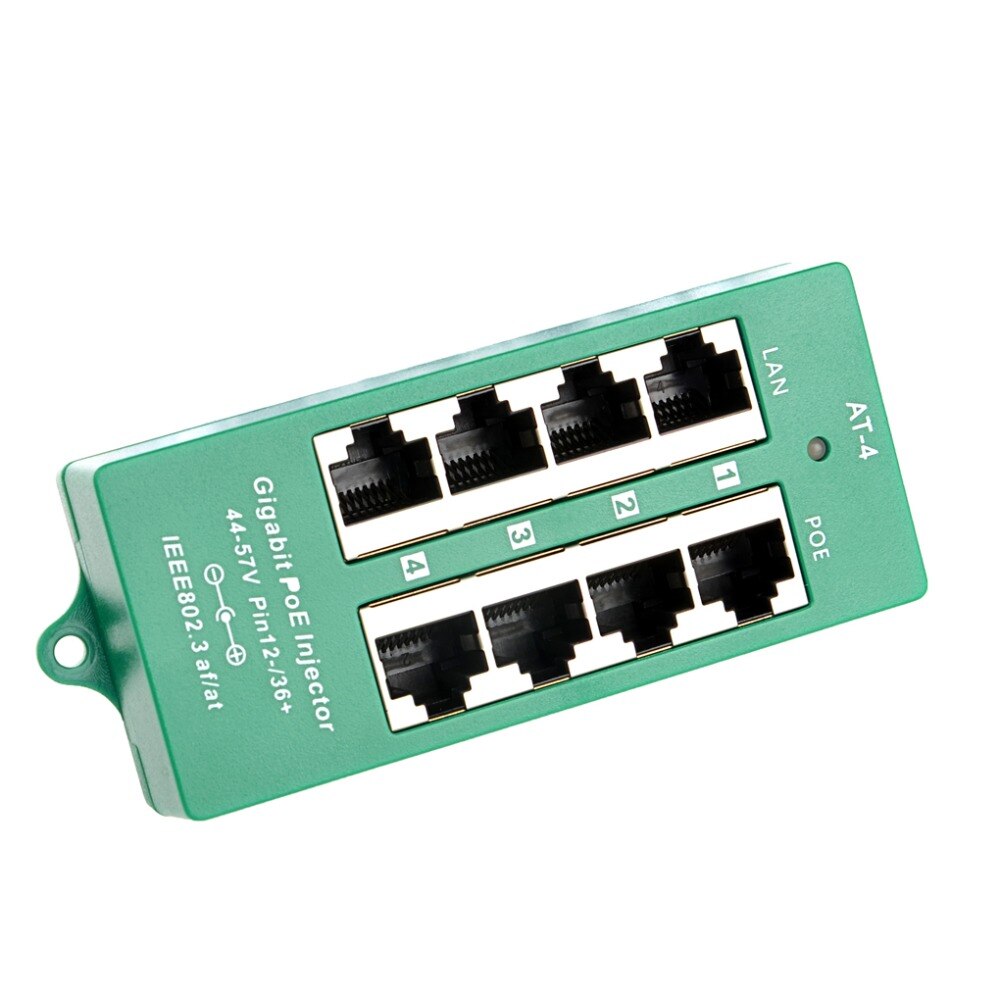 802.3at negotiating Gigabit PoE 4 Port Power over Ethernet Injector for 4 PoE Cameras like Cisco, MikroTik, Aruba, UBNT