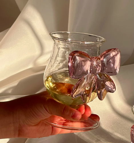 Pink large Bow Glass Decor Glass Cup Goblet Bow Handle Glasses Heat-resistant High Borosilicate Dessert Ice Cream Bowl: PURPLE