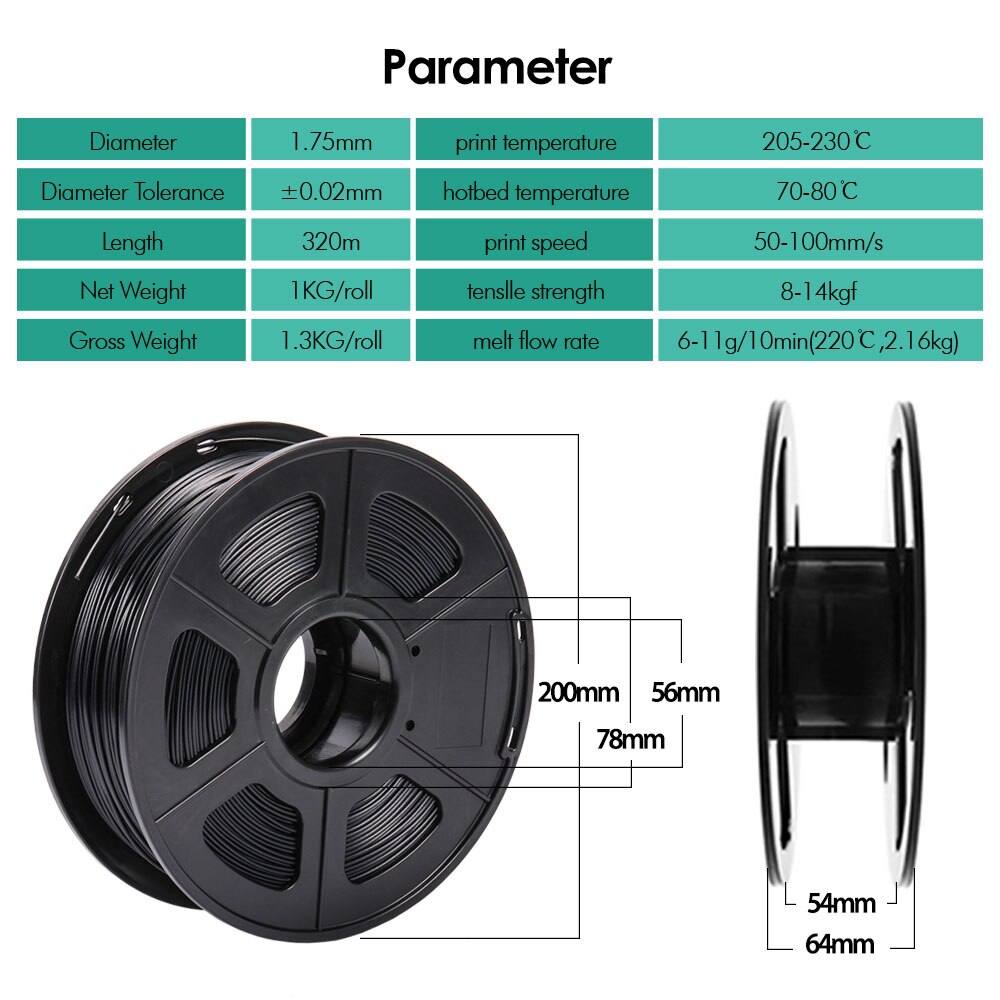 PETG Filament 1kg 1.75mm Tolerance +/-0.02mm 320m/Roll Translucent Good Toughness Non-toxic Printing Material for FDM 3D Printer