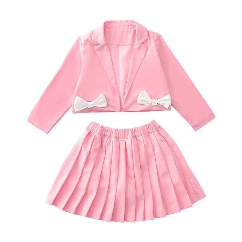 Girls Formal Suit Blazer Jacket+Skirt 2pcs Kids Wedding Party Pink Clothing Sets Teen Girl School Performance Suit 4-13Years Old
