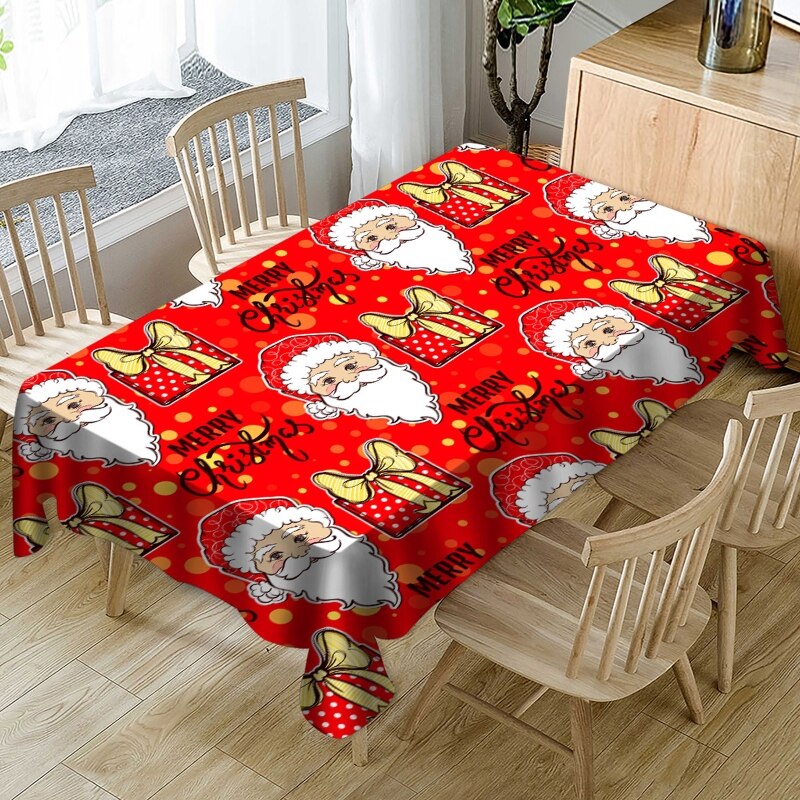 Christmas Waterproof Polyester Tablecloth Cartoon Santa Print Table Cover Decor