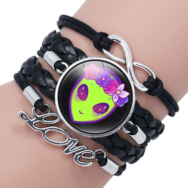 Green Alien Leather Bracelet Multilayer Glass Cabochon Bangle Bracelets Handmade Children's: 4