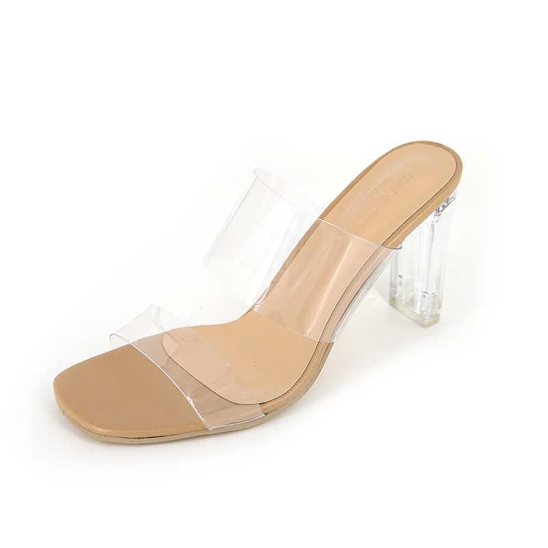 Klare hæle hjemmesko kvinder sandaler sommersko kvinde gennemsigtige høje pumps bryllup jelly buty damskie høje hæle: Beige 9cm / 39