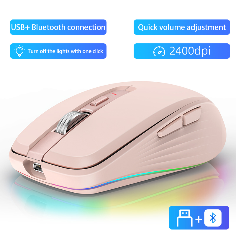 Wireless Mouse Bluetooth 5.0 Rechargeable Silent Multi Arc Touch Mice Ultra-thin Magic Mouse For Laptop Ipad Mac PC Macbook: Pink