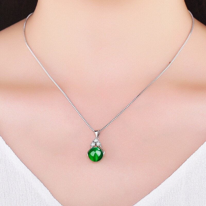 天然エメラルドペンダント neckalce ラウンド S925 スターリングシルバー女性 collares mujer joyas 石ジュエリー naszyjnik