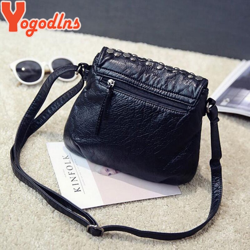 Yogodlns – sac à main en cuir noir pour femmes, pochette Rivet, petite bourse de soirée, à bandoulière, sacoches de soirée