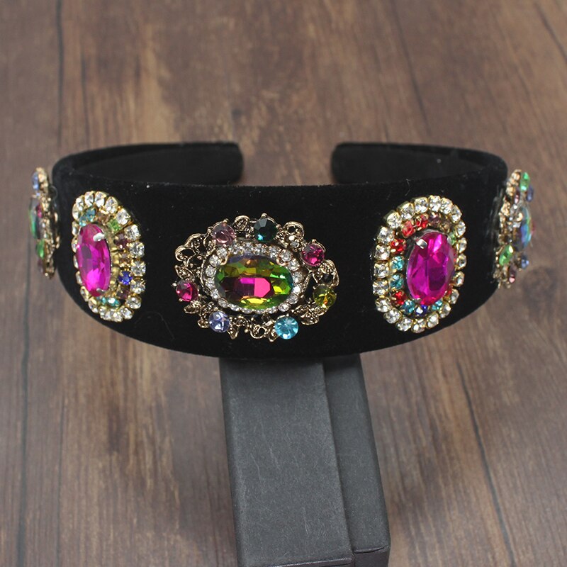 Luxus Vintage Samt Haar Zubehör Rot Schwarz Kristall Barock Hairband Elegante Strass perle Stirnband Für Frauen hochzeit