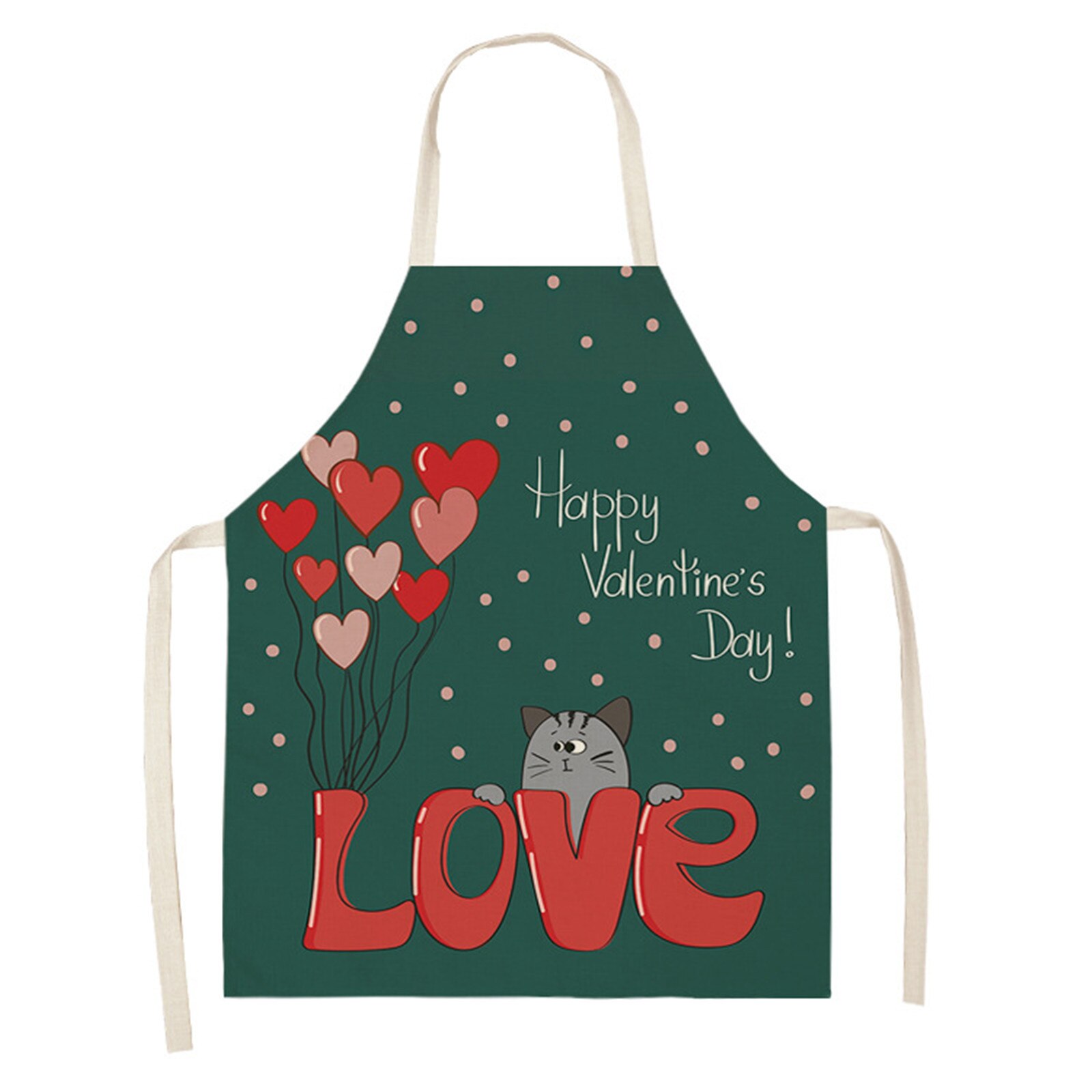 25#Adult Aprons Family Kitchen Accessories Valentine's Day Print Linen Family Aprons Accessories Cleaning Clothes Aprons: D