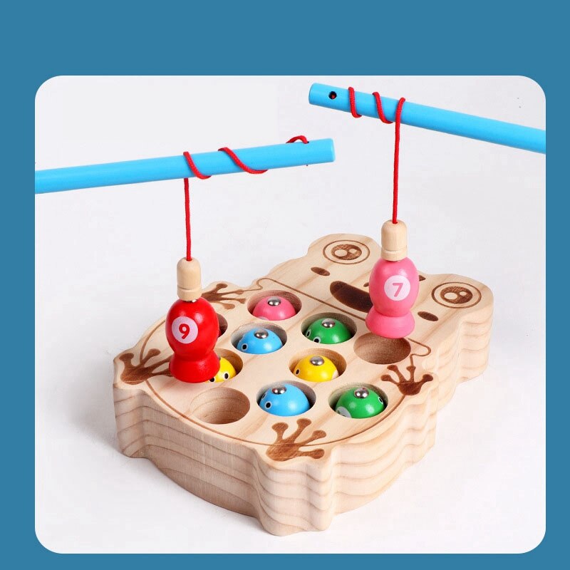 Jeux de pêche magnétiques Base de grenouille bébé jouets en bois fournitures de jardin d'enfants jouets de pêche éducatifs pour les enfants