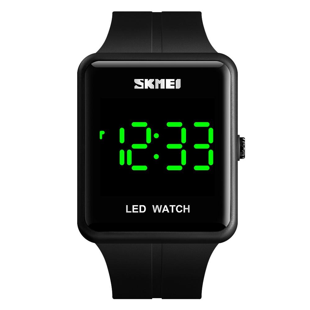 Skmei led digitaal herenhorloge grote wijzerplaat simply sport heren pu polshorloge datum waterdicht vierkant elektronisch horloge dames heren 1541: Zwart