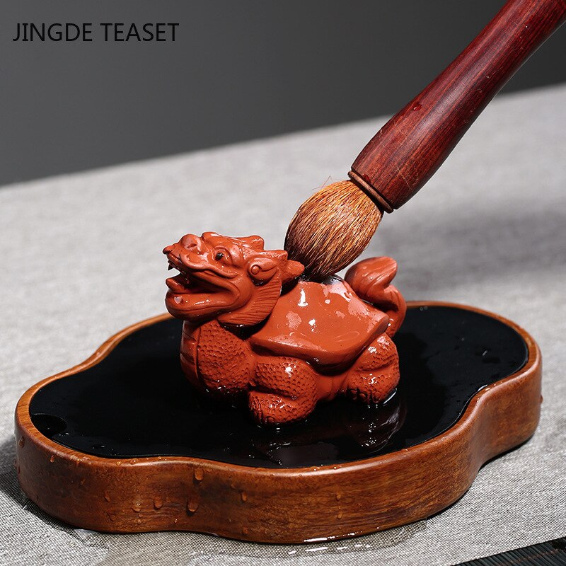 Figura de dragón de la suerte hecha a mano de arcilla púrpura, modelo de tortuga, estatua de animal de té, accesorios de té de Boutique, artesanías, 1 Uds.