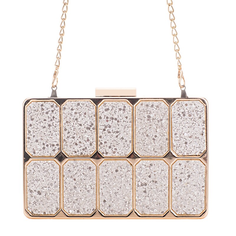 Blauwe avond clutches dames gouden metalen diner banket clutch beste kerst lange ketting dames schoudertassen mini telefoontasje: Wit