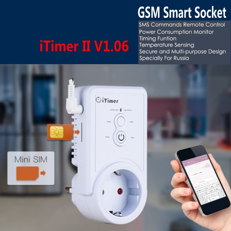 GSM Power Plug Socket With Extension Cable/Temperature Sensor Russian English SMS Remote Control Smart Wall Switch Outlet