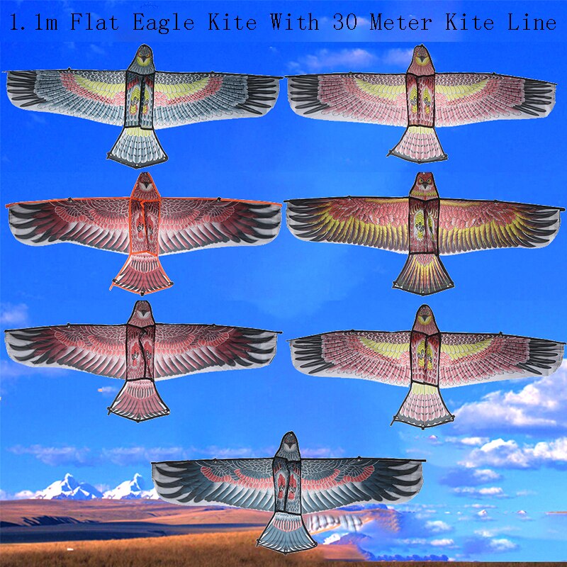 1.1M Flat Eagle Kite Met 30 Meter Kite Lijn Kinderen Vliegende Vogel Vliegers Windzak Outdoor Speelgoed Tuin Doek Speelgoed voor Kids