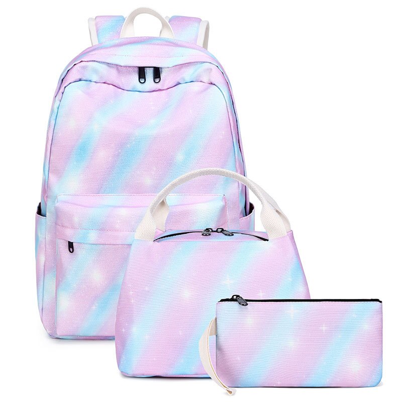 Atinfor Vrouwen Roze Set Rugzak Vrouwelijke Laptop Streep Knapzak Leuke Schooltas Voor Tieners Met Lunchbox Tassen: Default Title