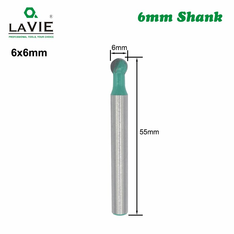 LAVIE 1pc 6mm Shank Ball Nose Round Carving Bit Cove CNC Milling Bit Radius Core Tungsten Carbide Router Bit for Wood MC06003