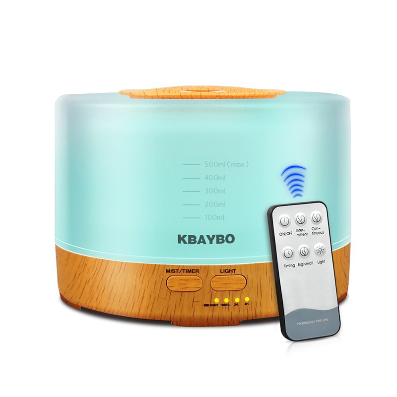 500ml Remote Control Aroma Essential Oil Diffuser Ultrasonic Air Humidifier with 4 Timer Settings LED Lamp