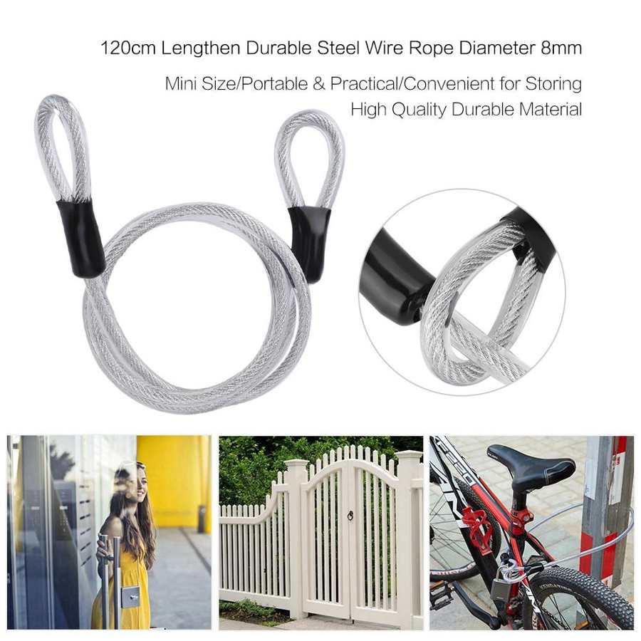 120cm Lengthen Durable Steel Wire Rope Security Cable with Sealed Looped Ends Diameter 8mm