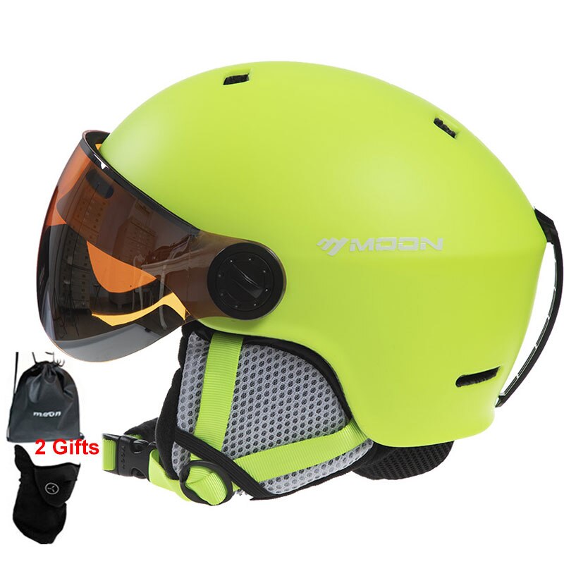 Moon Hoge Skiën Helm Bril Integraal Gegoten Pc + Eps Ski Helm Outdoor Volwassen Sport Ski Skateboard snowboard Helmen: green / M(55-58cm)