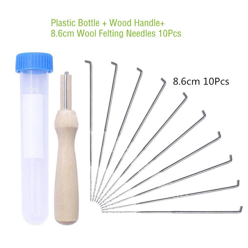 10/18 Uds lana agujas de fieltrar kit para manualidades DIY Artesanato sentía haciendo herramientas Pock pines agujas con mango de madera y botella de plástico: 8.6cm 10Pcs B