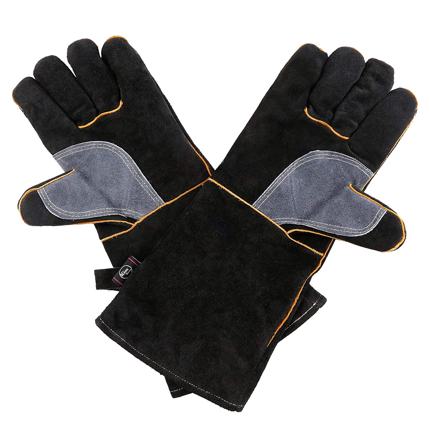 HHPROTECT BBQLeather Forge/Mig/Stick Welding Gloves Heat/Fire Resistant, Mitts for Oven/Grill/Fireplace/Furnace/Stove/Pot Holder