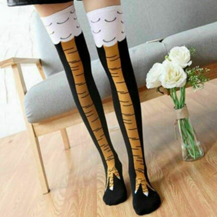 Las mujeres pierna de pollo calcetines estampado calcetines rodilla alta longitud muslo alta calcetines nuevos calcetines atractivo