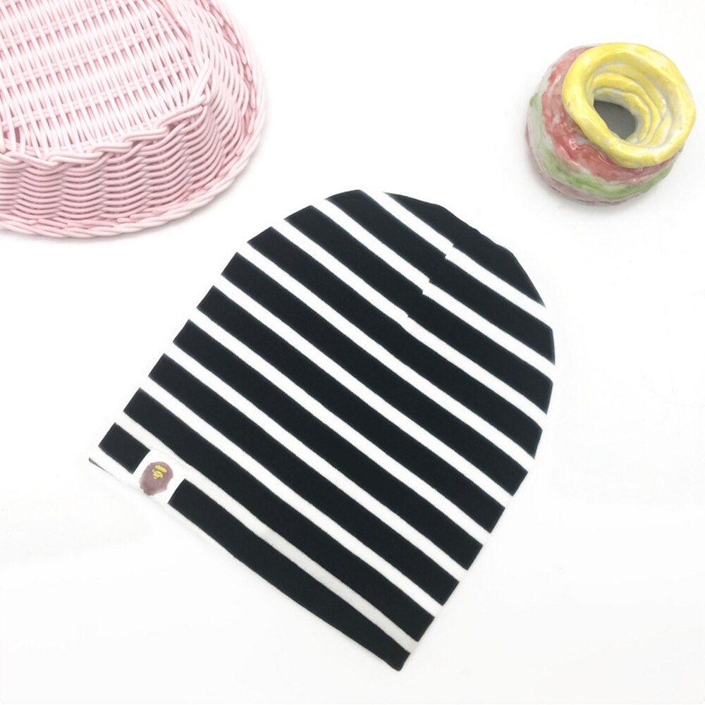 Hat Novelty Hip Hop Baby Street Dance Cotton Spring Autumn Scarf Boys And Girls Solid Color Children Warm Winter Cap: Black white stripes