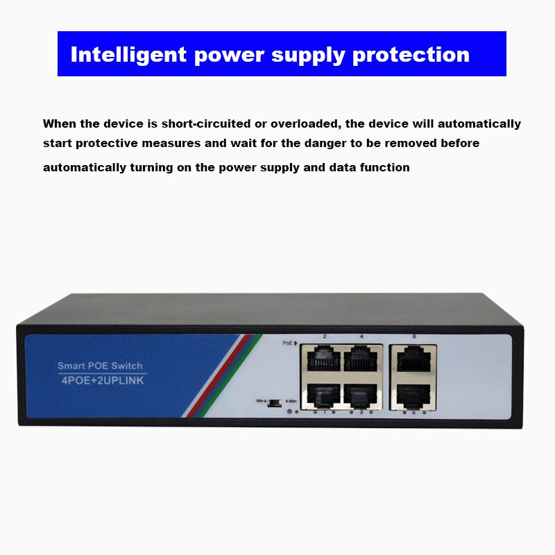 POE Switch 48V 4 Port with 2 Port Uplink Ethernet 78W Power 250M diatance IEEE 802.3 AF/AT for Network CCTV POE IP Cameras