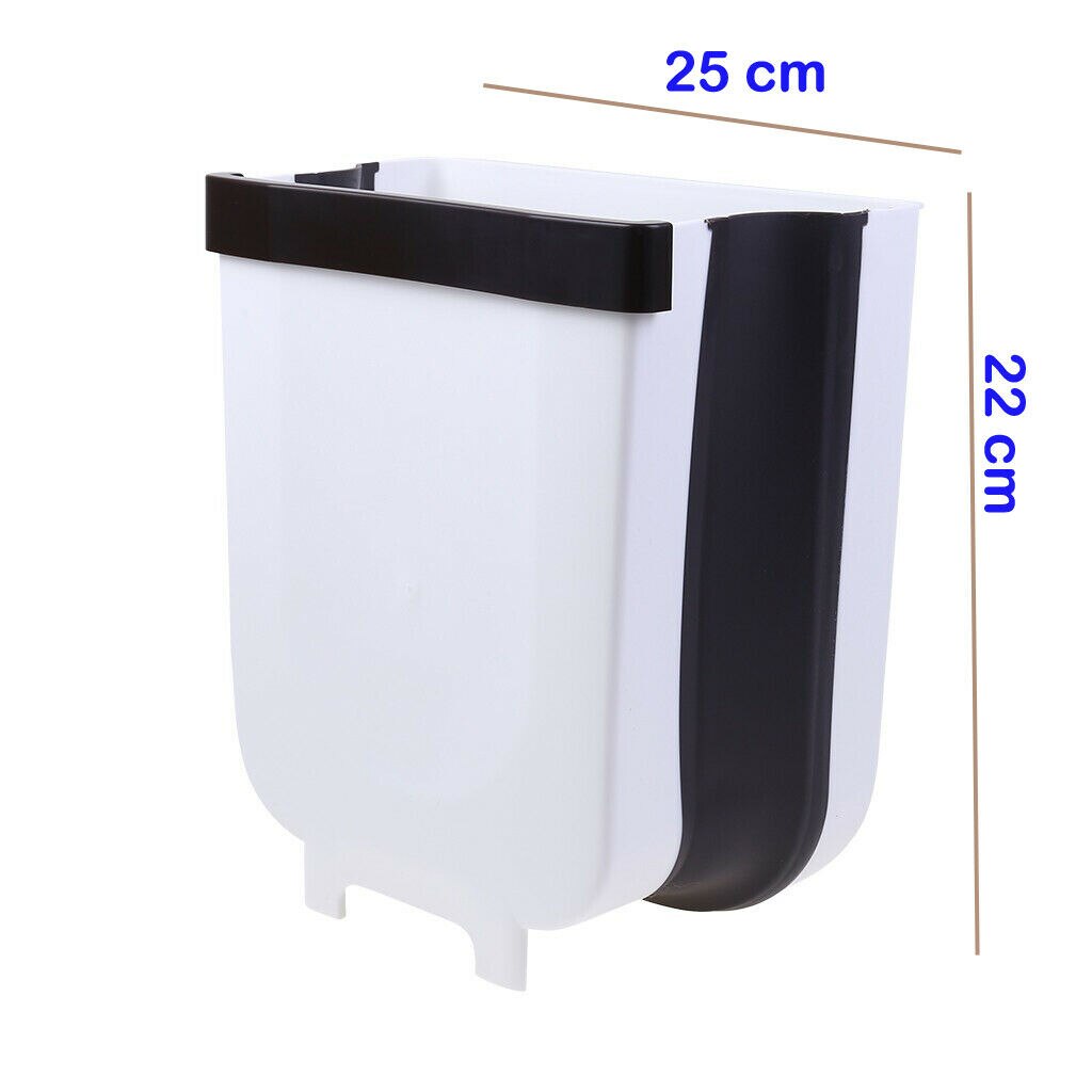 Cubo de basura plegable 8L Puerta de armario de cocina cubo basura colgar montado en la pared cubo de basura para baño Cubo de almacenamiento de residuos: Blanco / M