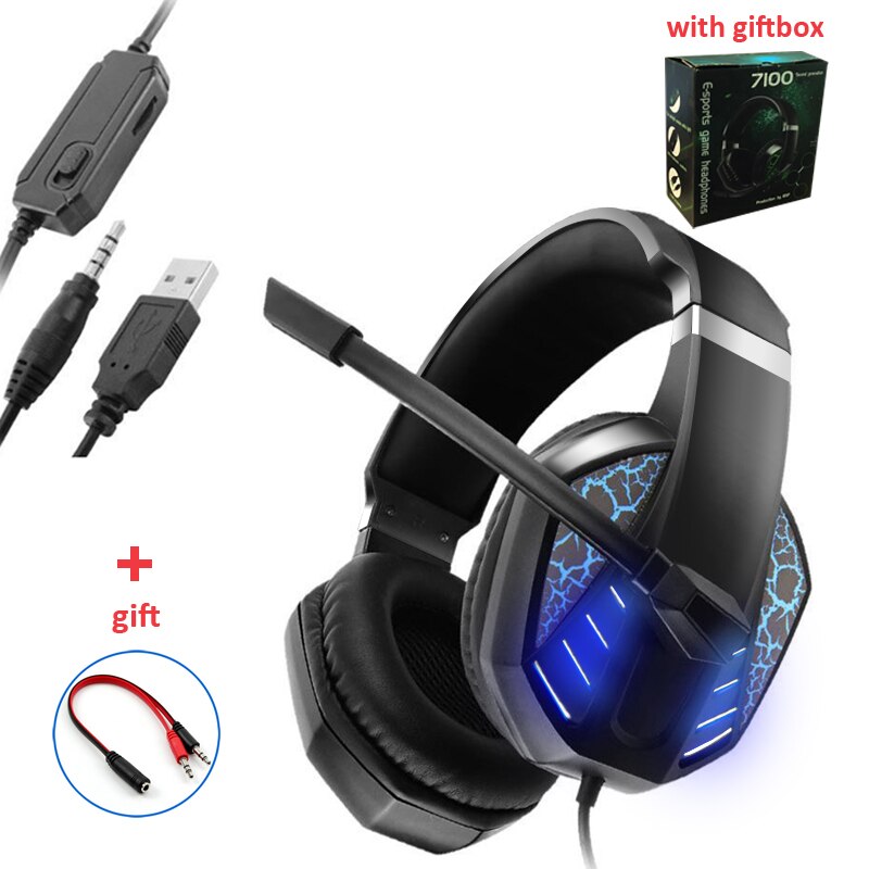 Gamingowy zestaw słuchawkowy świecące słuchawki regulowany bas Stereo przewodowe słuchawki z mikrofonem do PS5/ PS4 /XBOX/PC/Laptop/przełącznik: B with box