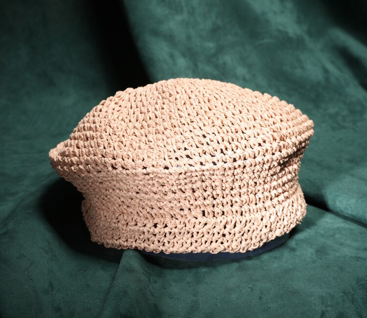 Boina de paja japonesa para mujer, sombrero de pintor, sombrero de paja transpirable, boina informal para mujer de verano: pink