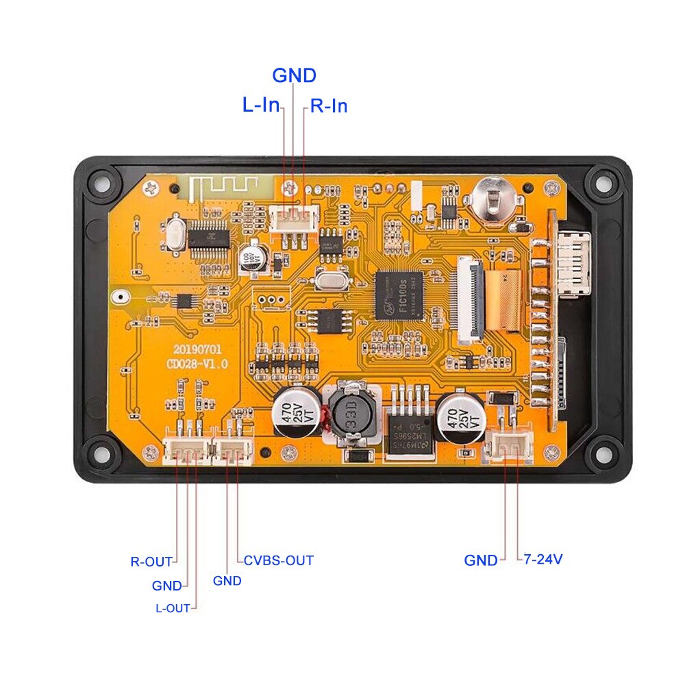 Tenghong-REPRODUCTOR decodificador MP3 Bluetooth 5,0, 2,8 pulgadas, HD, 7-24V, módulo de decodificación de vídeo Multimedia, AUX, USB, tarjeta TF, amplificadores de sonido DIY