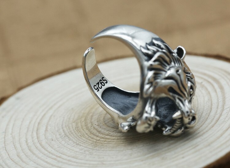 Vintage 925 Argento Bianco Anello Tigre di Buona Fortuna Anello Uomo 100% Sterling Argento Fengshui Tiger Anello Thai Anello In Argento 925